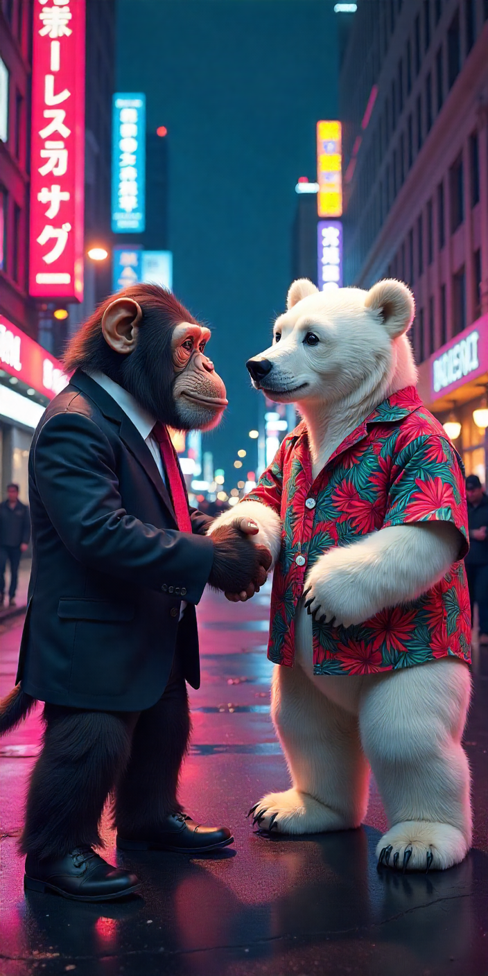 Stylized characters collaborating in a vibrant city setting